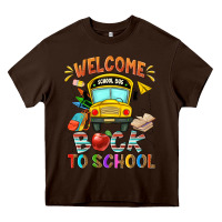 Chocolate Brown welcome back to school with school bus Heavy Core Tee - NancyCooperArtShop