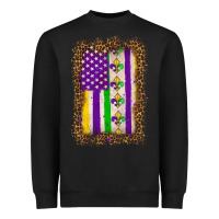 Black mardi gras usa flag leopard Heavyweight Sweatshirt - OliviaCreatesArt
