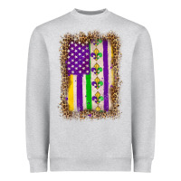 Heather Grey mardi gras usa flag leopard Heavyweight Sweatshirt - OliviaCreatesArt