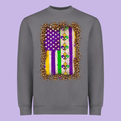 Mardi Gras Usa Flag Leopard Heavyweight Sweatshirt Designed By Oliviacreatesart