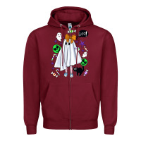 Burgundy cute ghost halloween Zipper Hoodie - BundleAndBundleShop