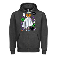 Charcoal Heather cute ghost halloween Zipper Hoodie - BundleAndBundleShop
