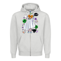 Dove Grey cute ghost halloween Zipper Hoodie - BundleAndBundleShop