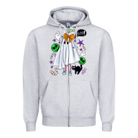 Heather Grey cute ghost halloween Zipper Hoodie - BundleAndBundleShop