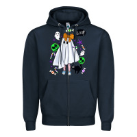 Navy cute ghost halloween Zipper Hoodie - BundleAndBundleShop