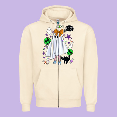 Cute Ghost Halloween Zipper Hoodie Designed By Bundleandbundleshop