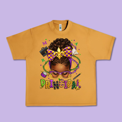 Mardi Gras Principal Afro Messy Bun Urban Heavy Tee Designed By Texasbilliewilder
