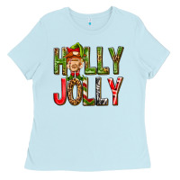 Baby Blue Holly Jolly elf gnome Ladies Tee - NancyCooperArtShop