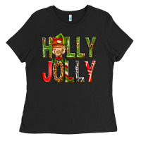 Black Holly Jolly elf gnome Ladies Tee - NancyCooperArtShop