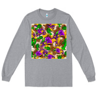 Heather Grey Mardi Gras jester had and crawfish with leopard pa Long Sleeve Tee - HowdyJamesFarm