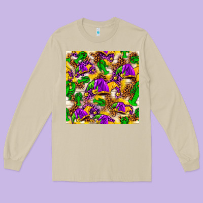 Mardi Gras Jester Had And Crawfish With Leopard Pa Long Sleeve Tee Designed By Howdyjamesfarm