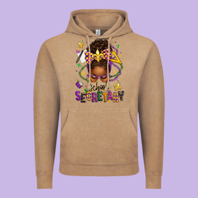 Mardi Gras School Secretary Afro Messy Bun Vintage Hoodie Designed By Texasbilliewilder