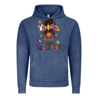 Vintage Denim mardi gras school secretary afro messy bun Vintage Hoodie - texasbilliewilder