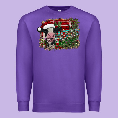 Merry Christmas Cow Premium Sweatshirt Designed By Cowhidedigitalart