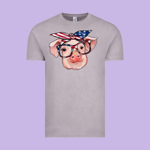 American Flag With Pig Vintage Tee Designed By Ranaportraitstore