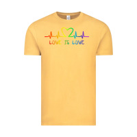 Vintage Mustard LGBT Love Rainbow Heartbeat Vintage Tee - PixelWave