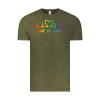 Vintage Olive LGBT Love Rainbow Heartbeat Vintage Tee - PixelWave