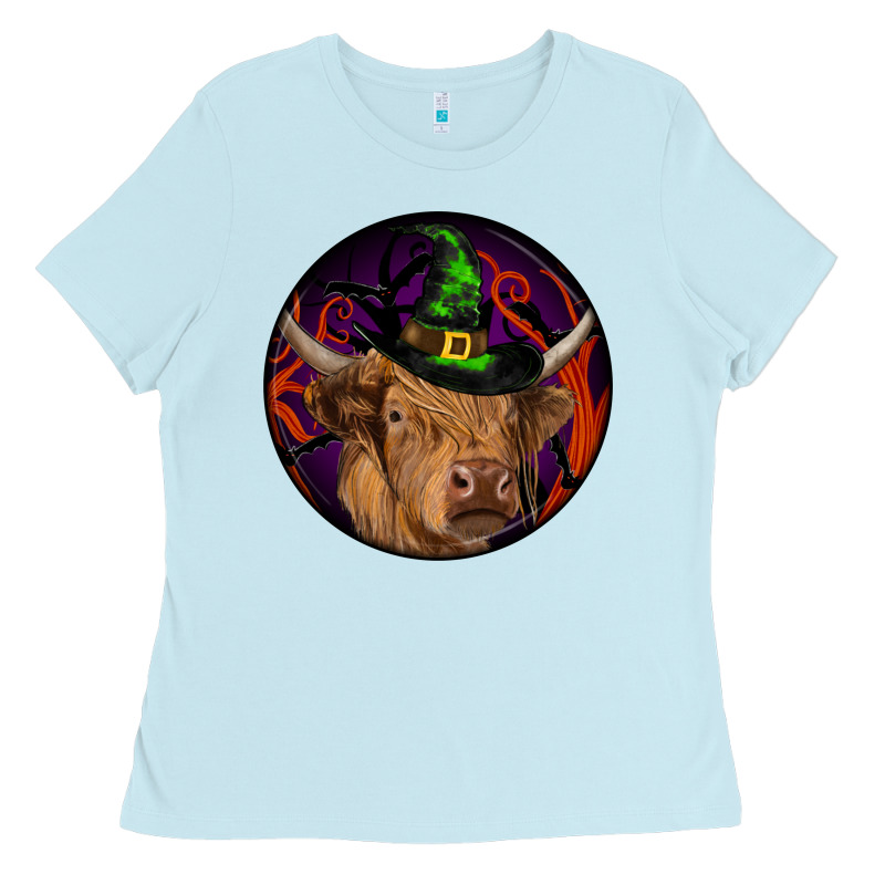 Halloween Highland Cow Round Ladies Tee by RanaPortraitStore | Teevron