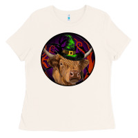 Bone halloween highland cow round Ladies Tee - RanaPortraitStore