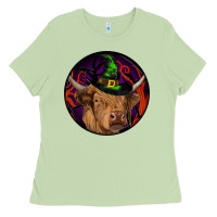 Matcha halloween highland cow round Ladies Tee - RanaPortraitStore