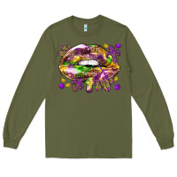 Army Green Mardi Gras lips Long Sleeve Tee - HowdyJamesFarm