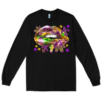 Black Mardi Gras lips Long Sleeve Tee - HowdyJamesFarm