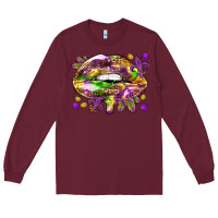 Burgundy Mardi Gras lips Long Sleeve Tee - HowdyJamesFarm