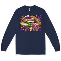 Navy Mardi Gras lips Long Sleeve Tee - HowdyJamesFarm