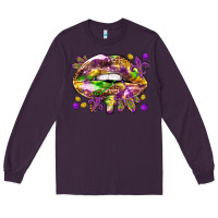 Plum Mardi Gras lips Long Sleeve Tee - HowdyJamesFarm