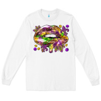 White Mardi Gras lips Long Sleeve Tee - HowdyJamesFarm