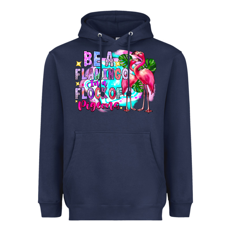 Bea Flamingo In A Flock Of Pigeons Heavyweight Hoodie by CowhideDigitalArt | Teevron