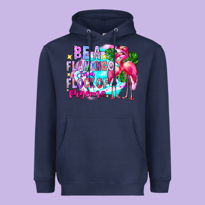 Bea Flamingo In A Flock Of Pigeons Heavyweight Hoodie Designed By Cowhidedigitalart