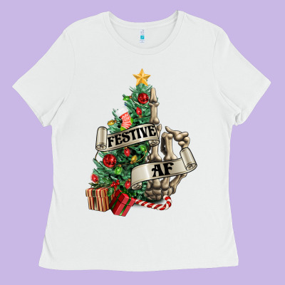 Festive Af Christmas Middle Finger Ladies Tee Designed By Nancycooperartshop