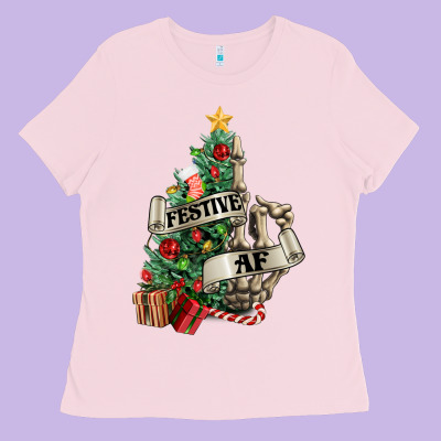 Festive Af Christmas Middle Finger Ladies Tee Designed By Nancycooperartshop