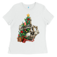 White Festive af Christmas middle finger Ladies Tee - NancyCooperArtShop