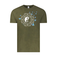 Vintage Olive yin yang with butterflies ancient chinese yin yang Vintage Tee - Craftify