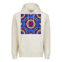 Oatmeal Heather Pride lgbtq hearts and peace symbol seamless patte Premium Hoodie - BundleAndBundleShop