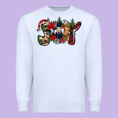 Joy Christmas Cows Premium Sweatshirt Designed By Cowhidedigitalart