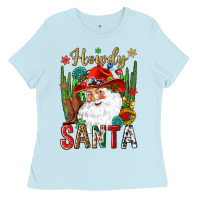 Baby Blue Howdy Santa Ladies Tee - NancyCooperArtShop