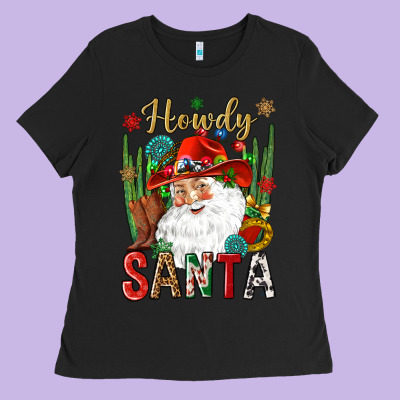 Howdy Santa Ladies Tee Designed By Nancycooperartshop