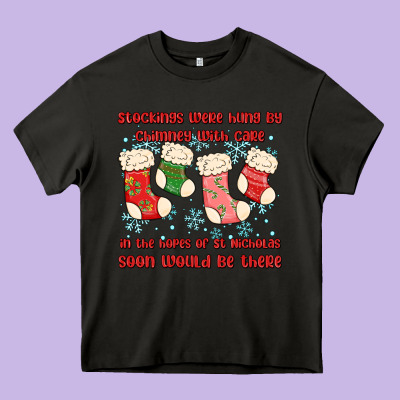 Stockings Were Hung By Chimney Heavy Core Tee Designed By Maliassmallbusiness