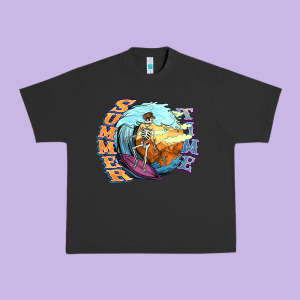 Summer Time Skeleton Surfing Urban Heavy Tee Designed By Nancycooperartshop