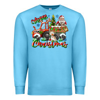 Ocean Blue Merry Christmas  tractor Premium Sweatshirt - CowhideDigitalArt