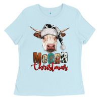 Baby Blue merry christmas hereford cow Ladies Tee - RanaPortraitStore