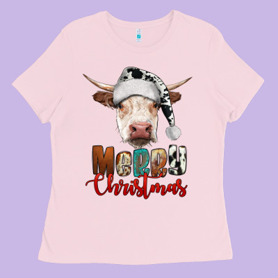Merry Christmas Hereford Cow Ladies Tee Designed By Ranaportraitstore