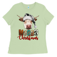Matcha merry christmas hereford cow Ladies Tee - RanaPortraitStore