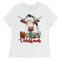 White merry christmas hereford cow Ladies Tee - RanaPortraitStore