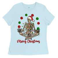 Baby Blue Merry Christmas skeleton Ladies Tee - NancyCooperArtShop