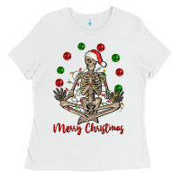 White Merry Christmas skeleton Ladies Tee - NancyCooperArtShop