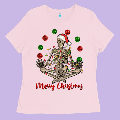 Merry Christmas Skeleton Ladies Tee Designed By Nancycooperartshop